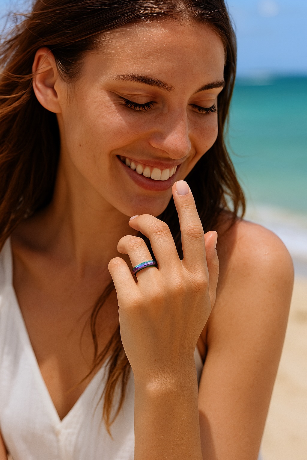 Customizable rainbow tungsten ring with multifaceted design